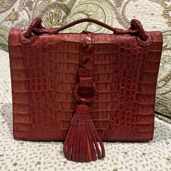 Murray Allan Handbags - Murray Allan, England, Vintage Genuine Leather Crocodile Handbag, Caramel Brown